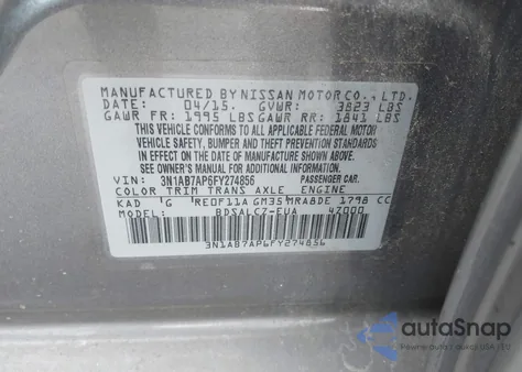 2015 Nissan Sentra S from USA, damaged, VIN 3N1AB7AP6FY274856